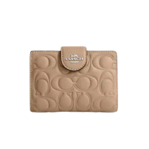 Coach Medium Corner Zip Wallet In Signature Nappa Leather Taupe