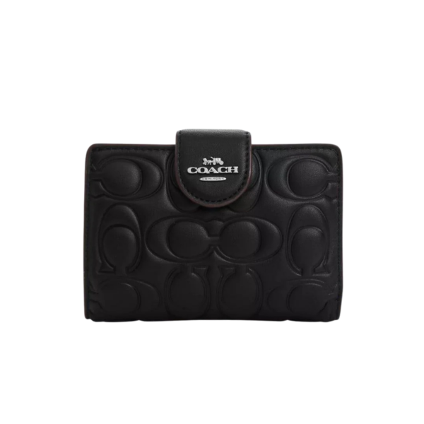 Coach Medium Corner Zip Wallet In Signature Nappa Leather Black