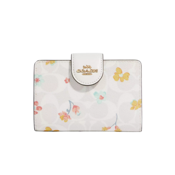 Coach Medium Corner Zip Wallet In Signature Canvas With Mystical Floral Print