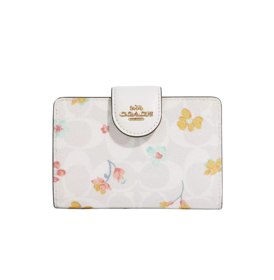 Coach Medium Corner Zip Wallet In Signature Canvas With Mystical Floral Print