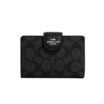 Coach Medium Corner Zip Wallet In Signature Canvas Silver/Graphite/Black