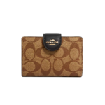 Coach Medium Corner Zip Wallet In Signature Canvas Gold/Khaki/Black