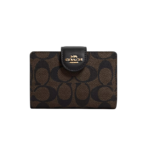 Coach Medium Corner Zip Wallet In Signature Canvas Gold/Brown/Black