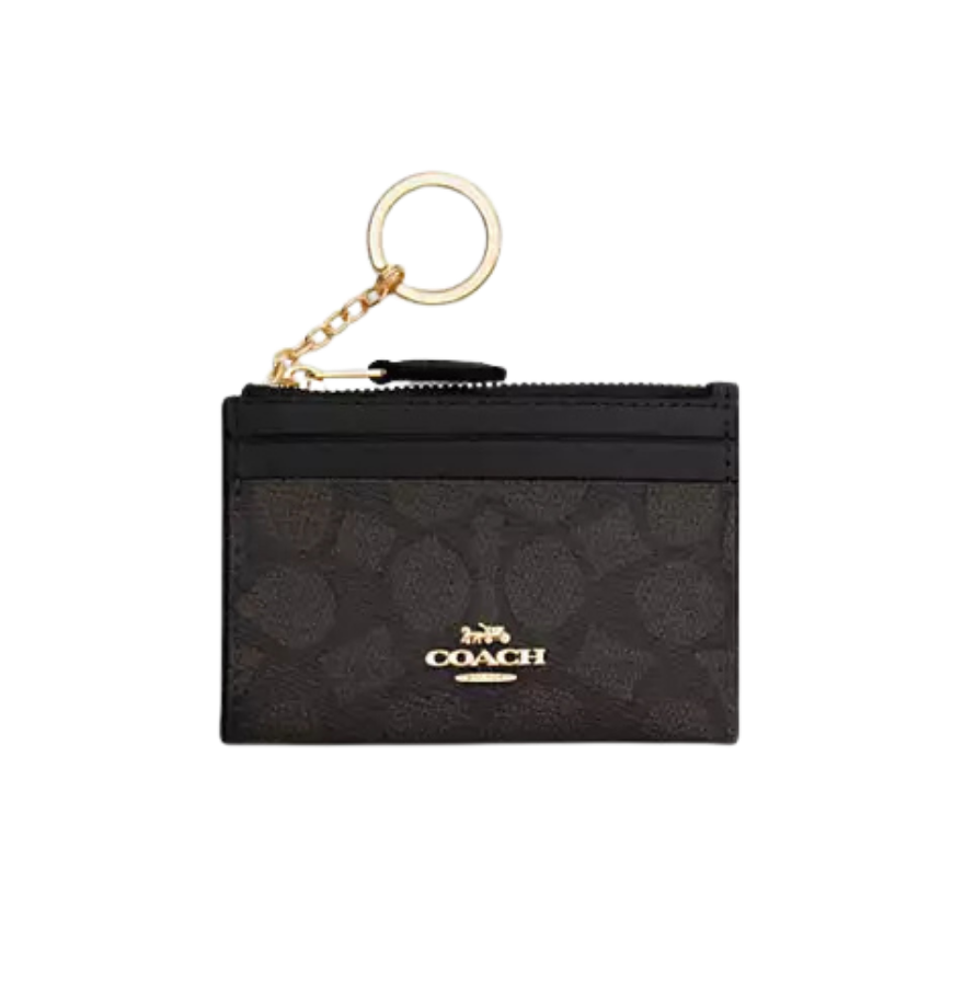 Coach Mini Skinny Id Case Signature Canvas/Gold/Walnut/brown