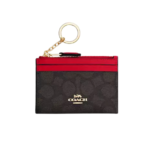 Coach Mini Skinny Id Case signature canvas/Gold/Walnut/Bold Red