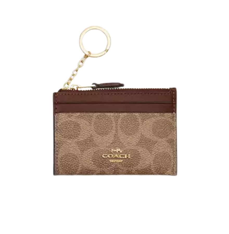 Coach Mini Skinny Id Case signature canvas/Gold/Tan/Brown