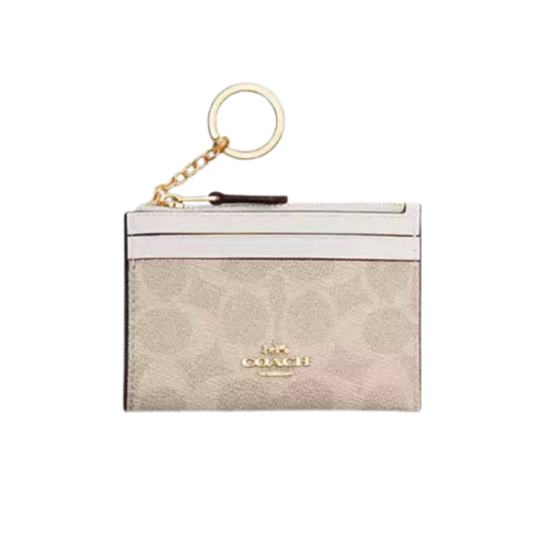 Coach Mini Skinny Id Case signature canvas/Gold/Sand/Chalk