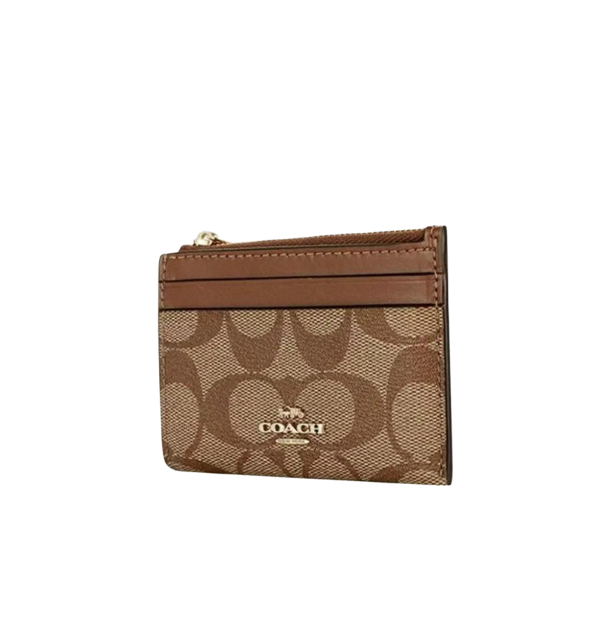 Coach Mini Skinny Id Case signature canvas/Gold khaki Saddle
