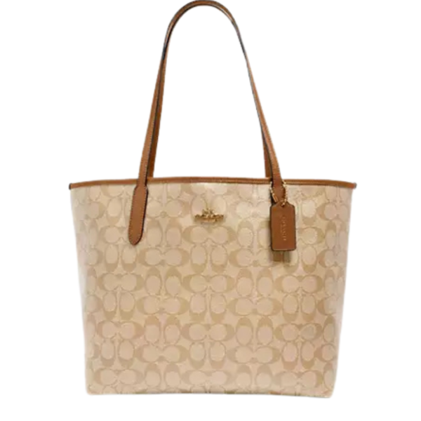 Coach City Tote Bag In Signature Canvas Lt Khaki Lt Saddle