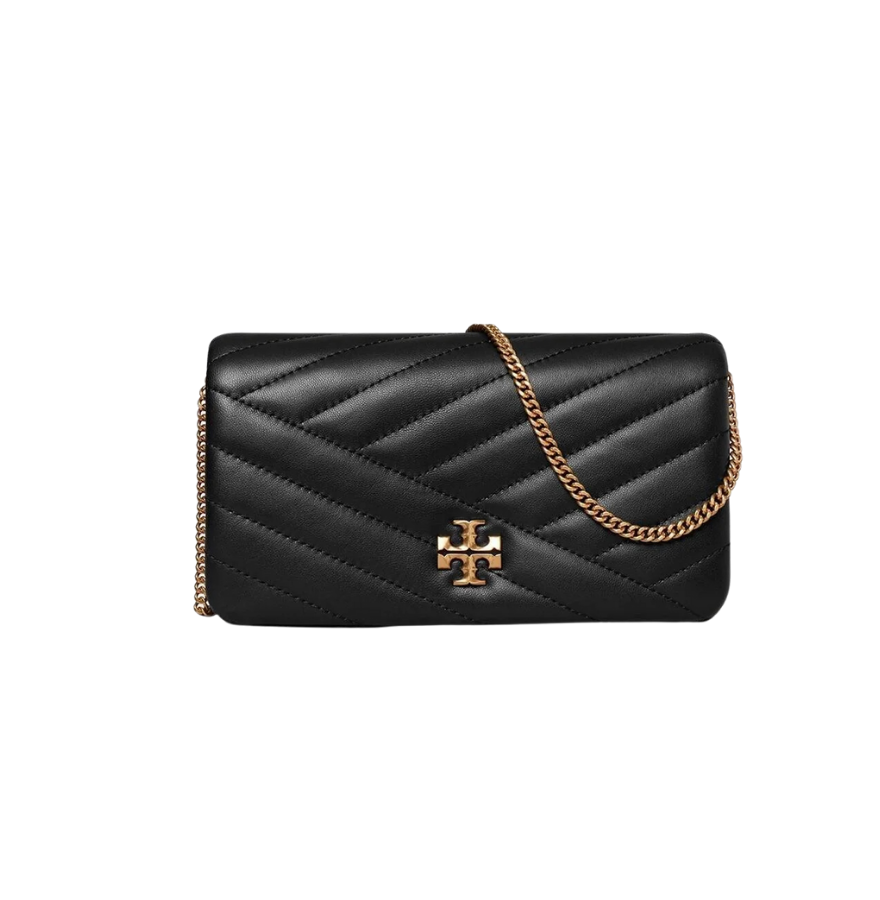 Tory Burch Kira Chevron Quilted Leather Chain Wallet Black