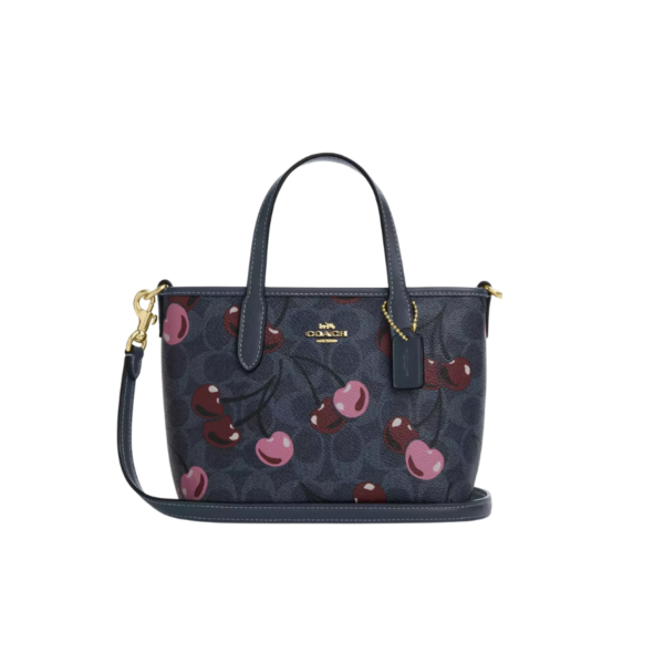 Coach City Mini Tote Bag In Signature Canvas Blue Cherry Print