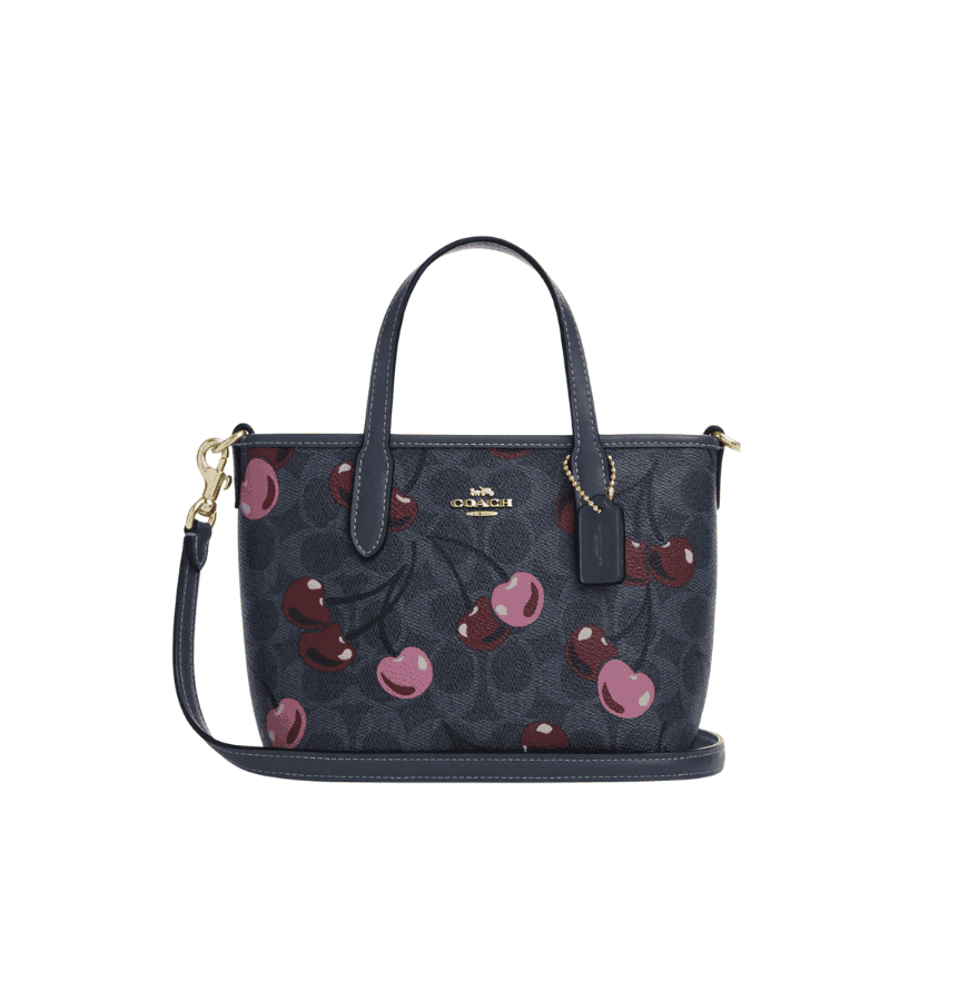 Coach City Mini Tote Bag In Signature Canvas Blue Cherry Print