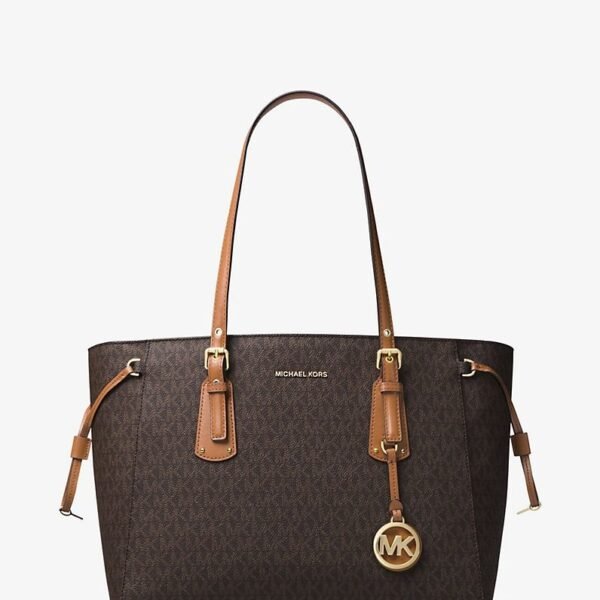 MICHAEL KORS Voyager Medium Logo Tote Bag in Leather BROWN