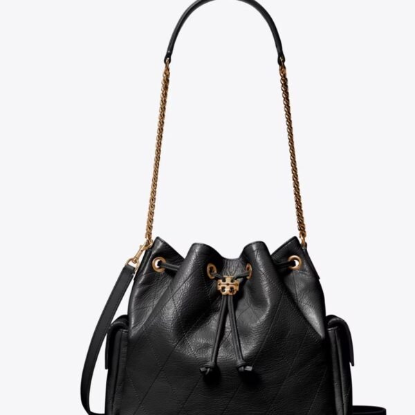 Tory Burch CHARLIE QUILTED DRAWSTRING SHOULDER BAG Black