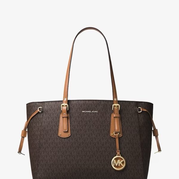 MICHAEL KORS Voyager Medium Logo Tote Bag in Leather BROWN