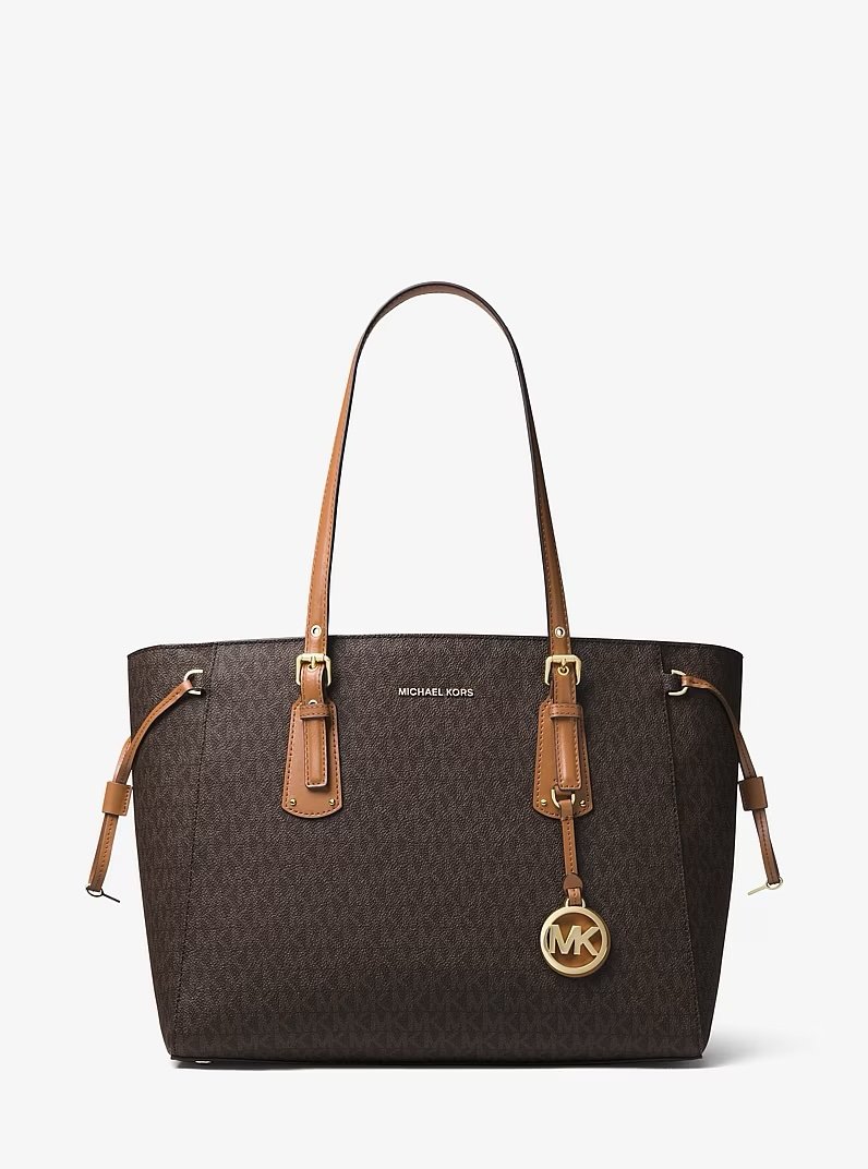 MICHAEL KORS Voyager Medium Logo Tote Bag in Leather BROWN