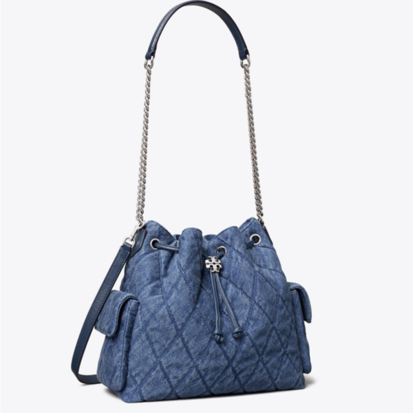 Tory Burch CHARLIE QUILTED Denim  DRAWSTRING SHOULDER BAG