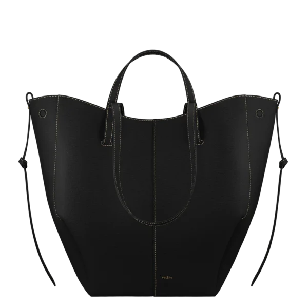 Polene Cyme Tote EDITION TEXTURED BLACK WITH ECRU STITCHING